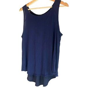 High Low Sheer Sleeveless Blouse Layered Wing Style on Back M Blue #112
